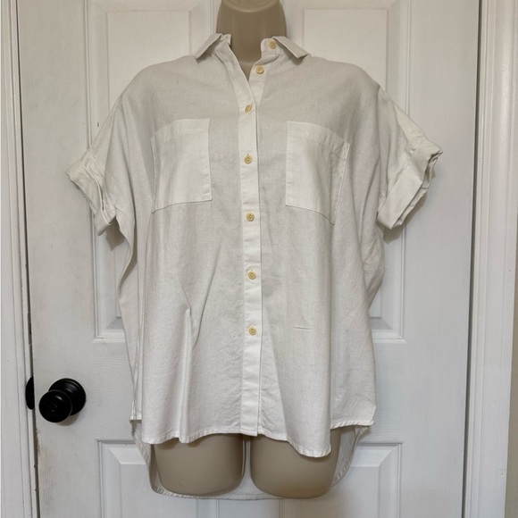 NWT Madewell White Cotton Button-Up Shirt Short Sleeve Classic Fit XS - Picture 3 of 4